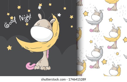 Girafa linda durmiendo en la luna sin costura para los niños