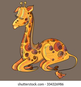 Cute giraffe is sleeping sweet dream. Transparent layer EPS10. Cartoon animal for kids. Happy zoo