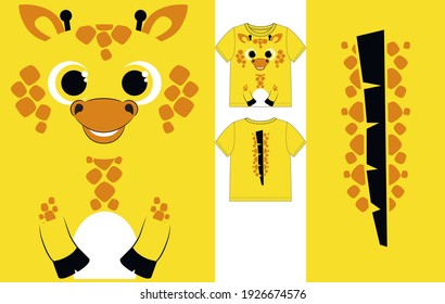 Cute Giraffe Smile Face And Mane On Back. Vector Illustration For Kids T Shirt