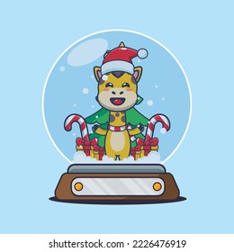 Cute giraffe in snow globe. Cute christmas cartoon illustration.