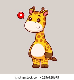 Cute Giraffe Standing Cartoon Vector Icon Illustration. Animal Nature Icon Concept Isolated Premium Vector. Flat Cartoon Style