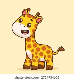 Cute Giraffe Standing Cartoon Vector Icon Illustration. Animal Nature Icon Concept Isolated Premium Vector. Flat Cartoon Style