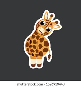 cute giraffe sticker template in flat vector style 