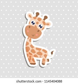 Cute giraffe sticker vector illustration.