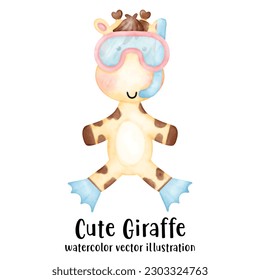 Cute Giraffe, summer, beach, pool party, animal party, Giraffe vector illustration, watercolor