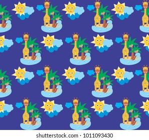 cute giraffe and sun seamless pattern vector
