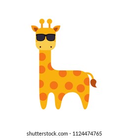 cute giraffe with sunglasses isolated icon vector illustration design