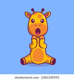 Cute Giraffe Surprised Cartoon Vector Icon Illustration. Animal Nature Icon Concept Isolated Premium Vector. Flat Cartoon Style