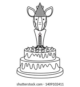 cute giraffe with sweet cake in birthday party