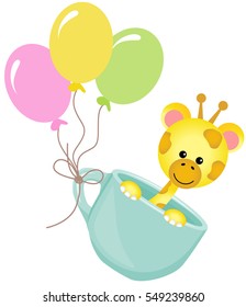 Cute giraffe in teacup with balloons
