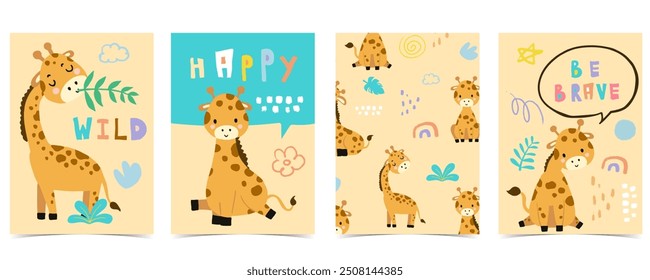 cute giraffe template background for a4 vertical design
