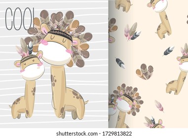 Cute giraffe tribal illustration for kids