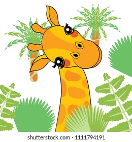 cute giraffe and tropical tree