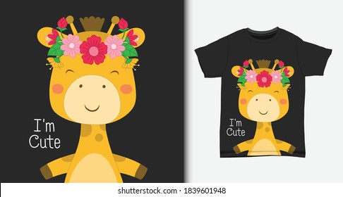 Cute giraffe, with t-shirt design.