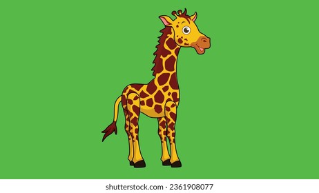 A cute giraffe vector is designed with a yellow spotted pattern. drawn by lines and colored.