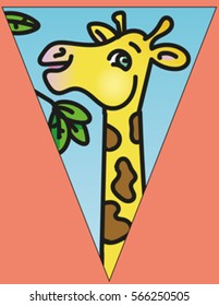 Cute giraffe vector drawing for children, such as flag