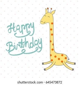 Cute giraffe in vector. Greeting card for birthday.