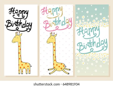 Cute giraffe in vector. Greeting card for birthday.