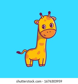 Cute Giraffe Vector Icon Illustration. Giraffe Mascot Cartoon Character. Animal Icon Concept White Isolated. Flat Cartoon Style Suitable for Web Landing Page, Banner, Flyer, Sticker, Card