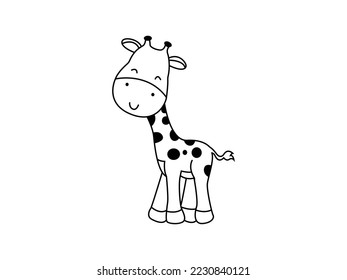 Ilustración del vector de jirafa. Emblema de arte de la línea de la caricatura aislado en fondo blanco, Estilo plano para diseño gráfico y web, logotipo.