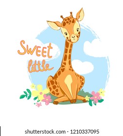 Cute giraffe vector illustration, Design Print children t-shirt