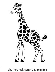 Cute giraffe vector illustration. Hand drawn black and white drawing of an african animal. 