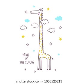 Cute giraffe. Vector illustration for kids. Use for t shirt template, surface design, fashion wear, baby shower