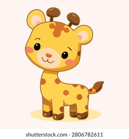 Cute giraffe vector illustration sitting down, adorable kawaii african animal cartoon character design for children.
