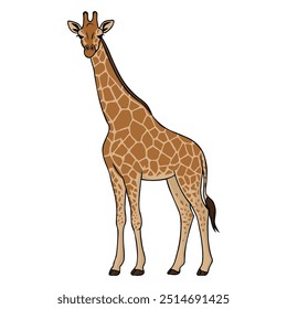 Ilustração Vetorial Girafa Bonita. Clipart de Animais Selvagens para Crianças e Materiais Educacionais