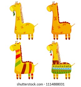 Cute Giraffe Vector Set. Collection In Different Poses. Funny Characters Set. Cartoon giraffe in children style. eps10