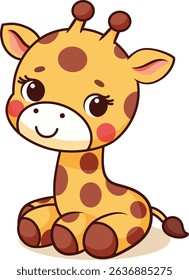 Cute Giraffe Vector, Sit Down, Chibi, Animal Character
