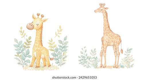 Cute giraffe watercolor vector illustration 