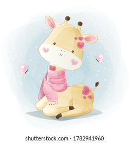 Cute Giraffe Wearing A Pink Scarf