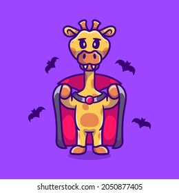 cute giraffe wearing vampire halloween costume, suitable for cute animal halloween t-shirts or mascot designs