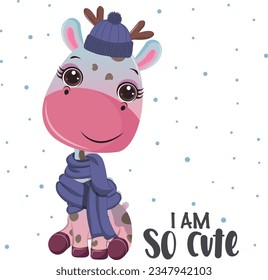 Cute giraffe Winter time. I am So Cute slogan
