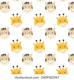 cute giraffe zebra baby animals nursery pattern. Vector illustration isolated. Can used for baby print, textile, wrapping paper, design for apparel. 