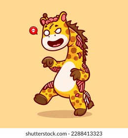 Cute Giraffe Zombie Cartoon Vector Icon Illustration. Animal Holiday Icon Concept Isolated Premium Vector. Flat Cartoon Style