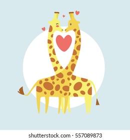 Cute giraffes in love. Happy Valentine's day postcard. Vector illustration.