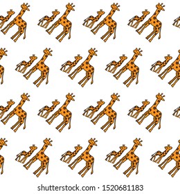 Cute giraffes mother and cub vector seamless pattern. African animals seamless texture. Children's illustration. Handwork. Cartoon. Textiles, wrapping paper, wallpaper design. Isolated objects.