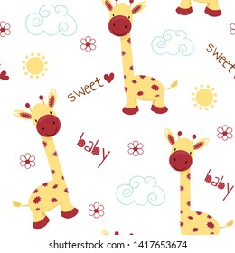 Cute giraffes on a postcard with the inscription. Colorful cute background vector, good for printing. Seamless pattern.