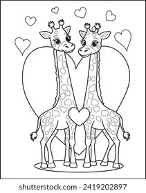 cute giraffes valentine heart coloring book for children