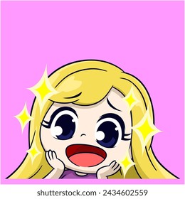 cute girl amazed sparkling eyes cartoon emotes vector