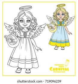 Cute girl in angel costume color and outlined for coloring page