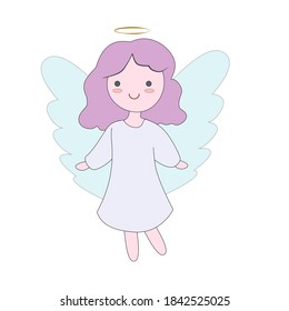 cute girl angel in hand drawn simple style vector illustration isolated white background  