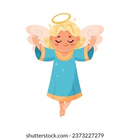 Cute Girl Angel with Wings and Nimbus Vector Illustration
