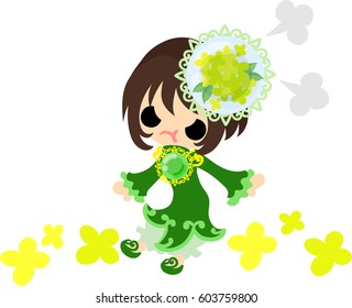A cute girl in anger and a accessory of yellow flowers
