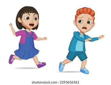 cute girl was angry and chase scared friend