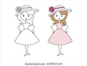 Cute girl angry stick figure style drawing vector illustration art