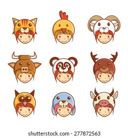 Cute girl with cute animal hats