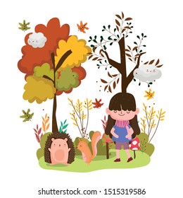 cute girl animals hello autumn